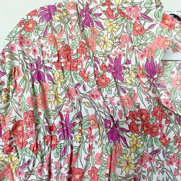 Fate Floral Print Button Front Shirt Dress Puff Sleeve Retro Boho Size Large - Picture 6 of 10